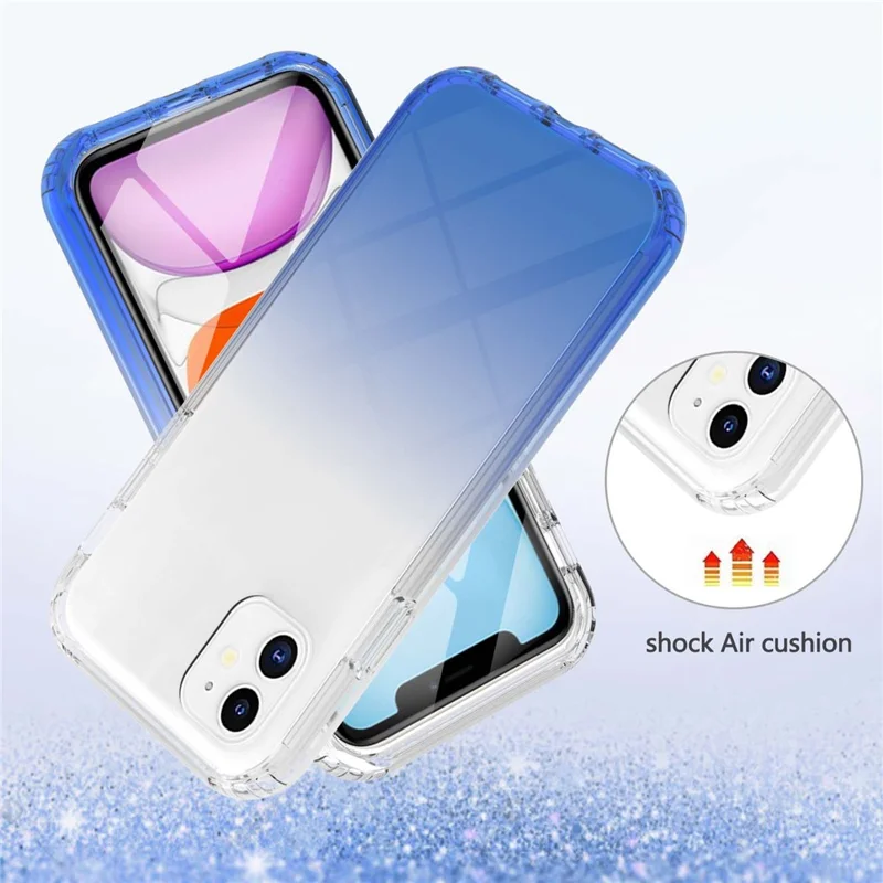 LA1 Series PC Bumper + TPU Back Panel + PET Film 3-in-1 Well-Protected Gradient Color Phone Shell Case for iPhone 11 6.1 inch - Blue