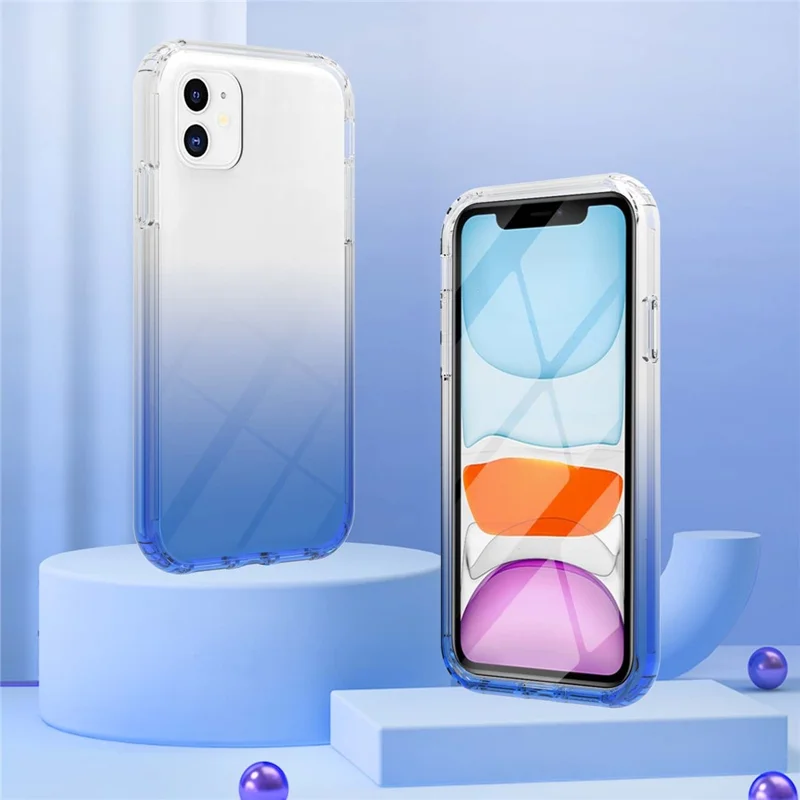 LA1 Series PC Bumper + TPU Back Panel + PET Film 3-in-1 Well-Protected Gradient Color Phone Shell Case for iPhone 11 6.1 inch - Blue