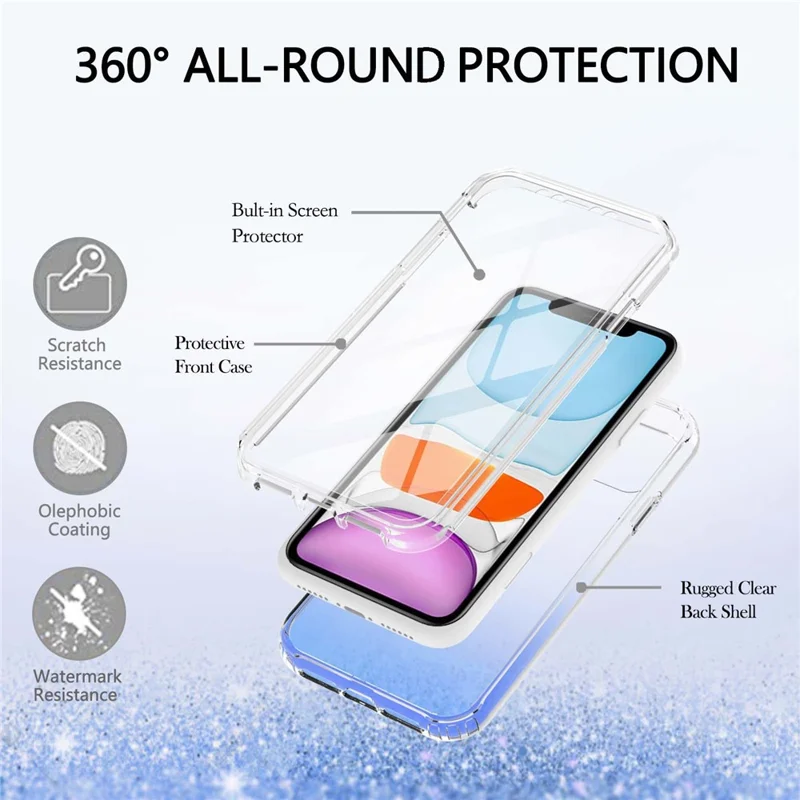 LA1 Series PC Bumper + TPU Back Panel + PET Film 3-in-1 Well-Protected Gradient Color Phone Shell Case for iPhone 11 6.1 inch - Blue