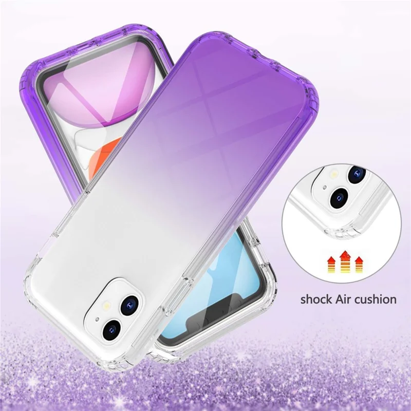 LA1 Series PC Bumper + TPU Back Panel + PET Film 3-in-1 Well-Protected Gradient Color Phone Shell Case for iPhone 11 6.1 inch - Purple