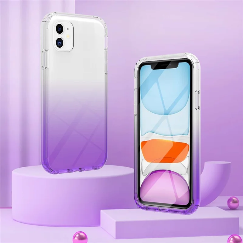 LA1 Series PC Bumper + TPU Back Panel + PET Film 3-in-1 Well-Protected Gradient Color Phone Shell Case for iPhone 11 6.1 inch - Purple