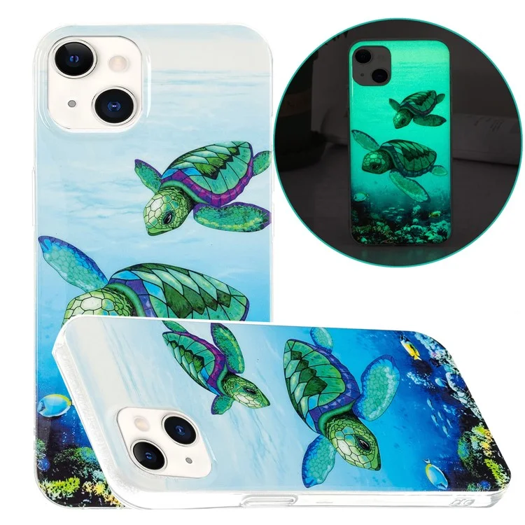 Anti-scratch IMD Luminous TPU Case Cover Mobile Phone Protector Shell for iPhone 13 6.1 inch - Sea Turtle