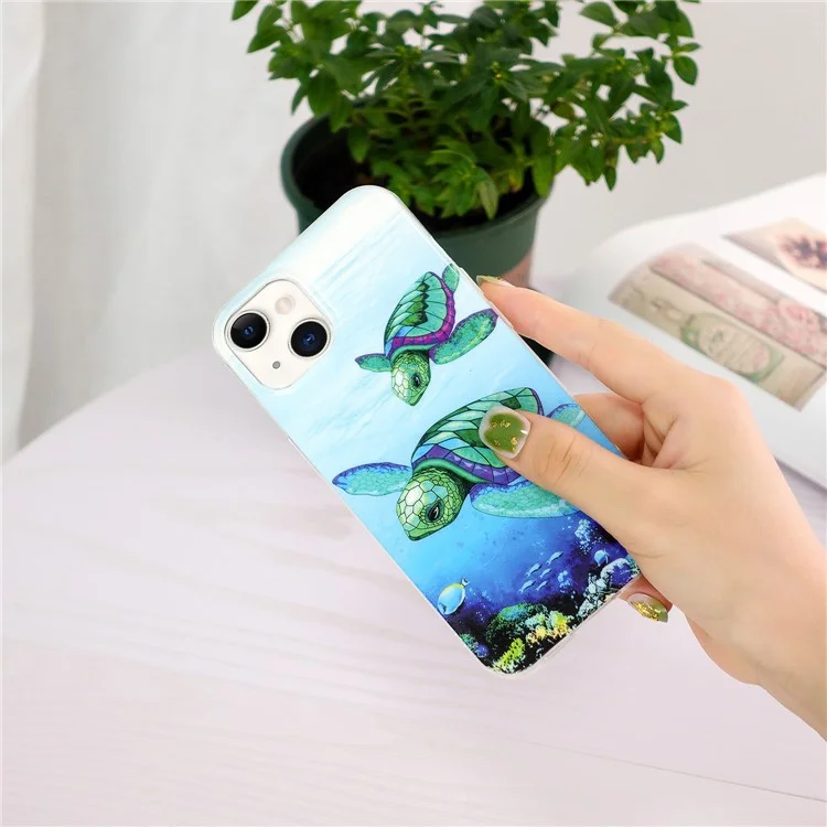 Anti-scratch IMD Luminous TPU Case Cover Mobile Phone Protector Shell for iPhone 13 6.1 inch - Sea Turtle