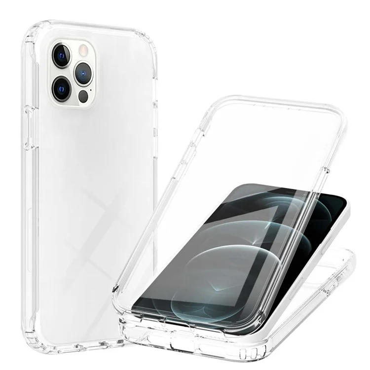 LA1 Series Gradient Color Full Protection 3-in-1 Shockproof Hard PC Frame + Soft TPU Back Protective Phone Case Built-in PET Screen Protector for Apple iPhone 12/12 Pro 6.1 inch - Transparent