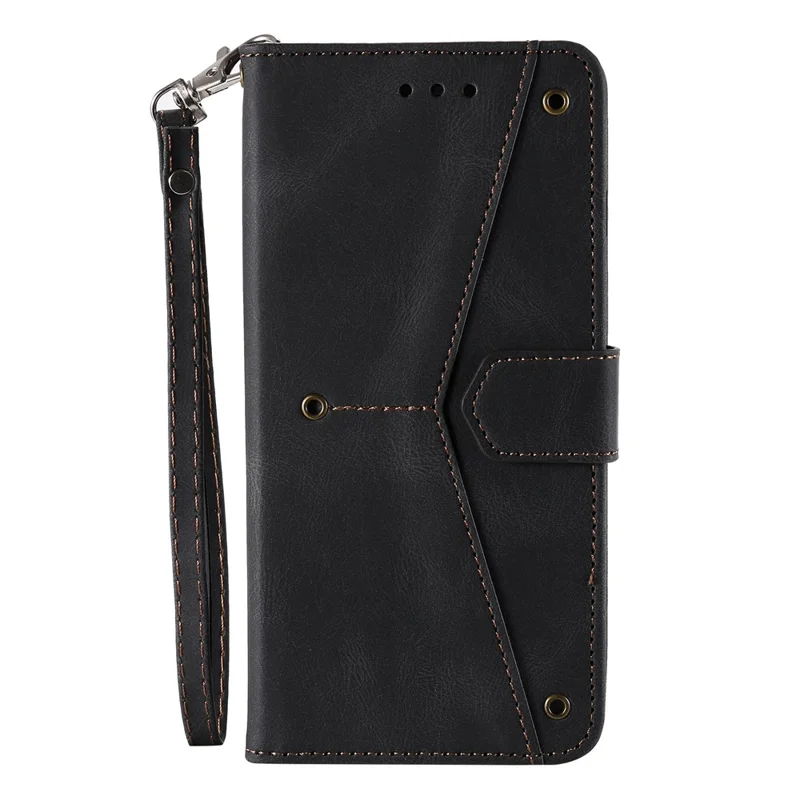 PU Leather Wallet Phone Case Rivet Decor Cover Stand Case Cover for iPhone 13 Pro 6.1 inch - Black