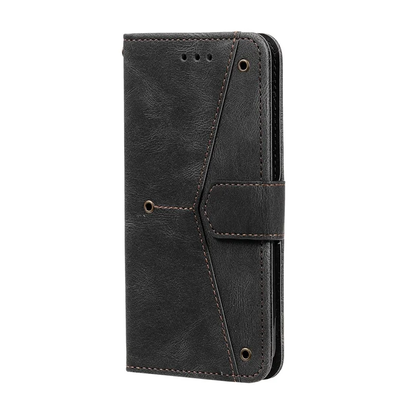PU Leather Wallet Phone Case Rivet Decor Cover Stand Case Cover for iPhone 13 Pro 6.1 inch - Black
