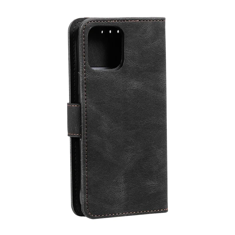 PU Leather Wallet Phone Case Rivet Decor Cover Stand Case Cover for iPhone 13 Pro 6.1 inch - Black