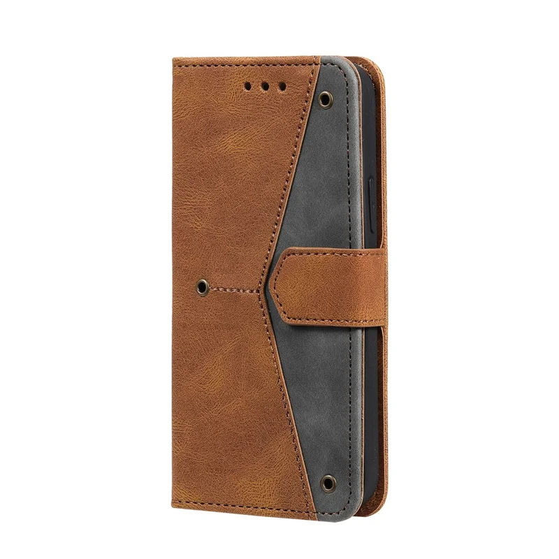 PU Leather Wallet Phone Case Rivet Decor Cover Stand Case Cover for 	iPhone 13 Pro Max 6.7 inch - Brown