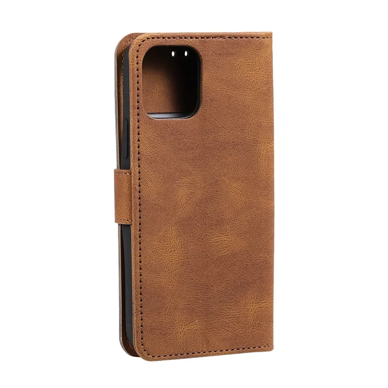PU Leather Wallet Phone Case Rivet Decor Cover Stand Case Cover for 	iPhone 13 Pro Max 6.7 inch - Brown