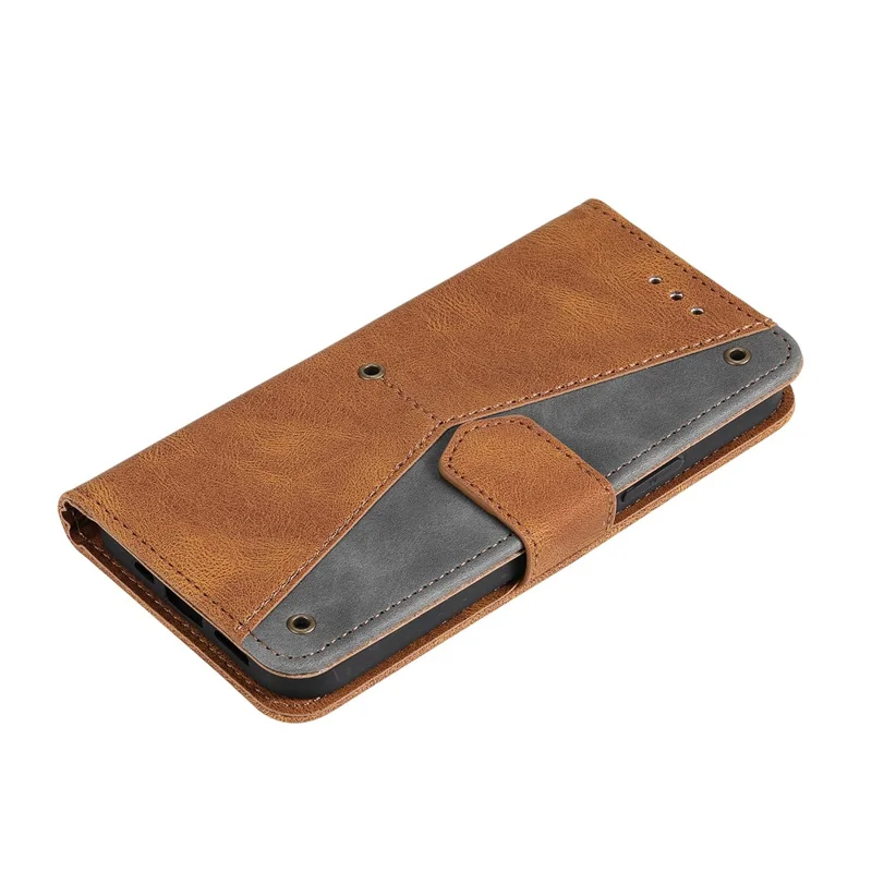 PU Leather Wallet Phone Case Rivet Decor Cover Stand Case Cover for 	iPhone 13 Pro Max 6.7 inch - Brown
