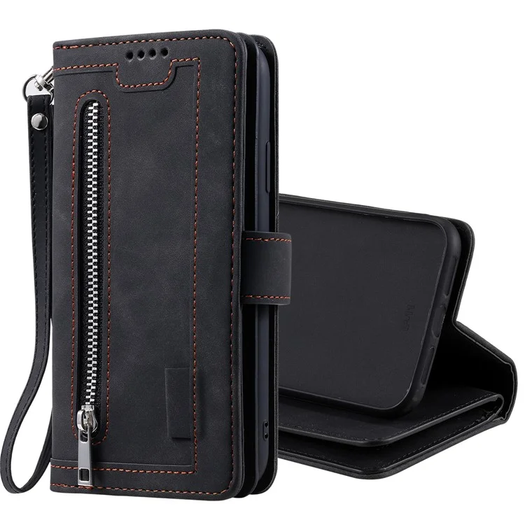 9 Card Slots Wallet Design Full Protection Phone Stand Case Cover for iPhone 13 Pro Max 6.7 inch - Black