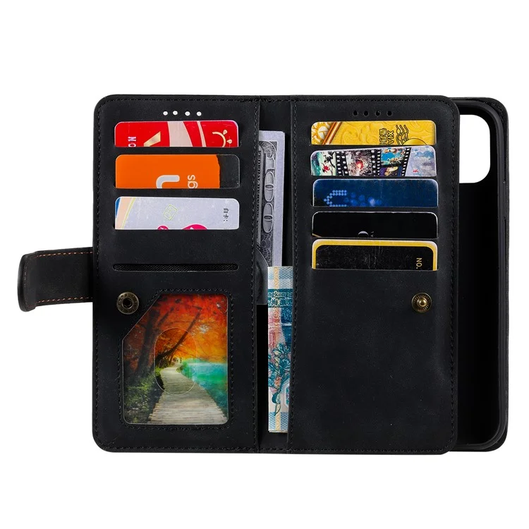 9 Card Slots Wallet Design Full Protection Phone Stand Case Cover for iPhone 13 Pro Max 6.7 inch - Black