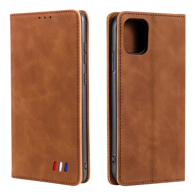 Serie 001 Serie Auto-absorbido de la Piel Touch de Cuero Funda Telefónica de Protección Completa Con Diseño de Stand Para Iphone 13 Pro 6.1 Pulgadas - Marrón