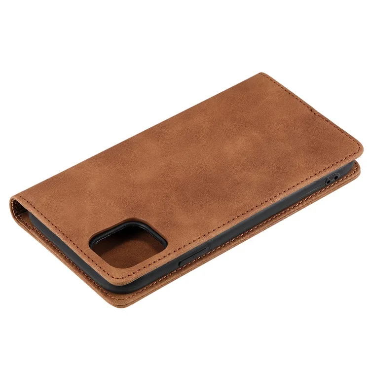 Serie 001 Serie Auto-absorbido de la Piel Touch de Cuero Funda Telefónica de Protección Completa Con Diseño de Stand Para Iphone 13 Pro 6.1 Pulgadas - Marrón