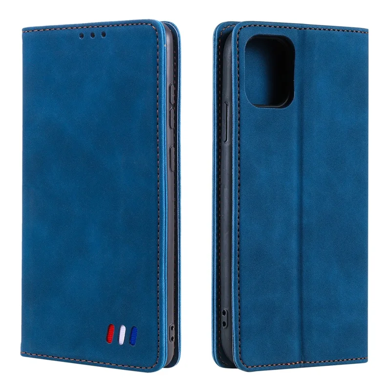 001 Series Auto-absorbed Skin-touch Feeling Leather Well-protected Wallet Phone Case for iPhone 13 6.1 inch - Blue