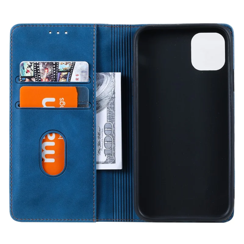 001 Series Auto-absorbed Skin-touch Feeling Leather Well-protected Wallet Phone Case for iPhone 13 6.1 inch - Blue