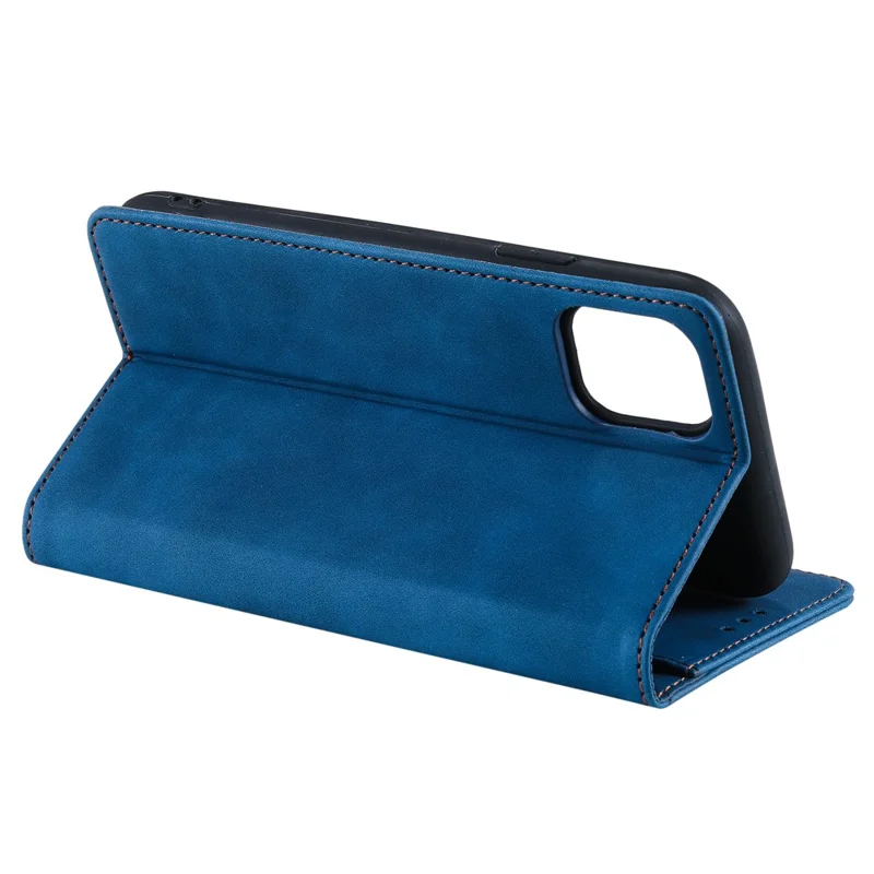 001 Series Auto-absorbed Skin-touch Feeling Leather Well-protected Wallet Phone Case for iPhone 13 6.1 inch - Blue