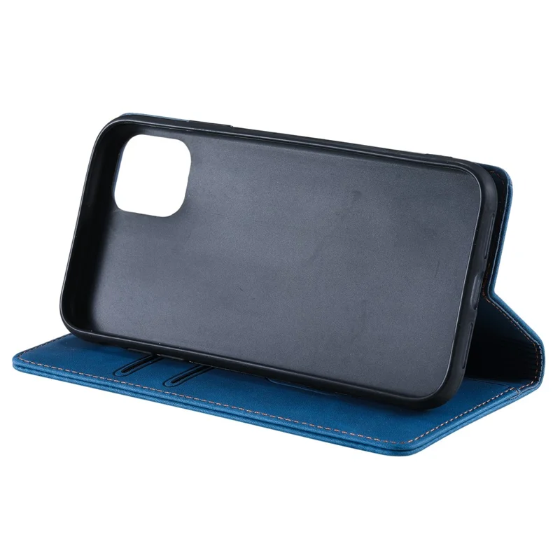 001 Series Auto-absorbed Skin-touch Feeling Leather Well-protected Wallet Phone Case for iPhone 13 6.1 inch - Blue