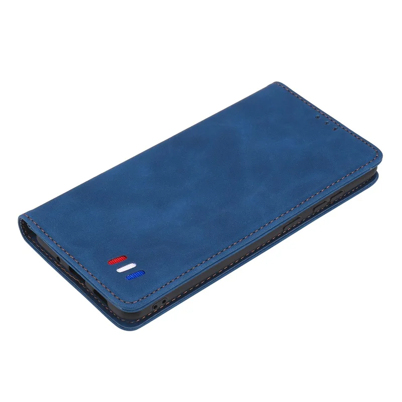 001 Series Auto-absorbed Skin-touch Feeling Leather Well-protected Wallet Phone Case for iPhone 13 6.1 inch - Blue