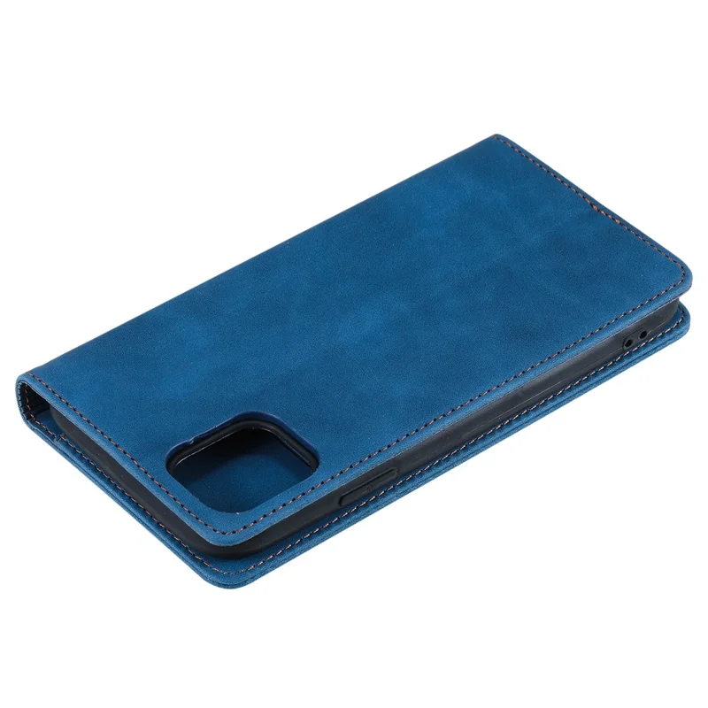 001 Series Auto-absorbed Skin-touch Feeling Leather Well-protected Wallet Phone Case for iPhone 13 6.1 inch - Blue