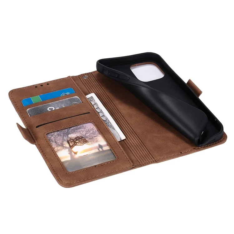 Estilo Retro Protección Completa Elevando La Caja Del Teléfono De Cuero Con Ranuras De Tarjetas Y Tragamonedas De Fotos Para IPhone 13 6.1 Pulgadas - Gris