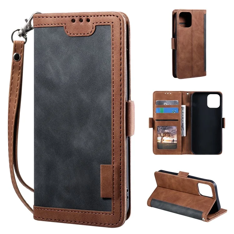 Estilo Retro Protección Completa Elevando La Caja Del Teléfono De Cuero Con Ranuras De Tarjetas Y Tragamonedas De Fotos Para IPhone 13 6.1 Pulgadas - Gris