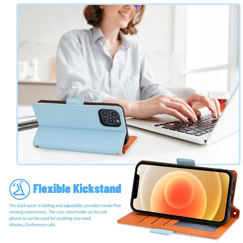 Litchi Texture Wallet Design Assorted Color Style Leather Wallet Case for iPhone 12 6.1 inch/12 Pro 6.1 inch - Blue