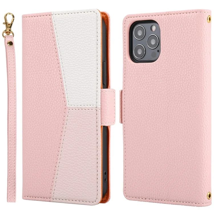 Scratch-resistant Litchi Texture Wallet Design Assorted Color Style Leather Phone Case for iPhone 13 Pro 6.1 inch - Pink
