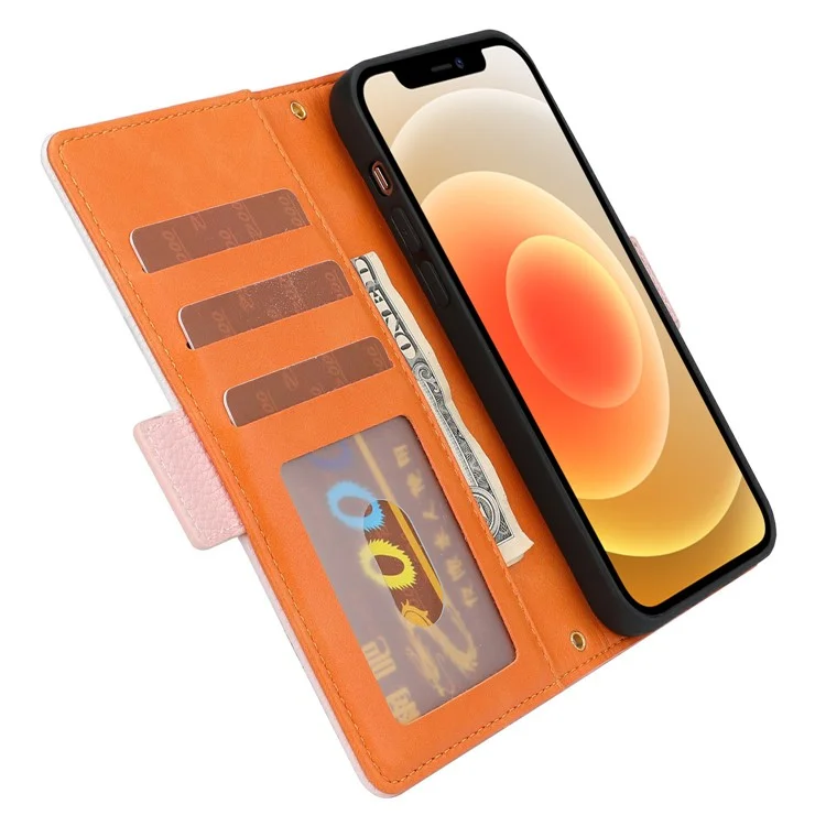 Scratch-resistant Litchi Texture Wallet Design Assorted Color Style Leather Phone Case for iPhone 13 Pro 6.1 inch - Pink