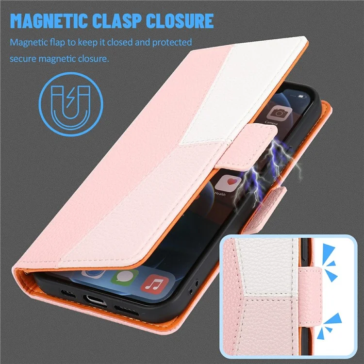 Scratch-resistant Litchi Texture Wallet Design Assorted Color Style Leather Phone Case for iPhone 13 Pro 6.1 inch - Pink