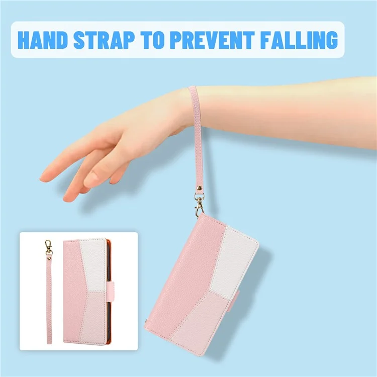 Scratch-resistant Litchi Texture Wallet Design Assorted Color Style Leather Phone Case for iPhone 13 Pro 6.1 inch - Pink