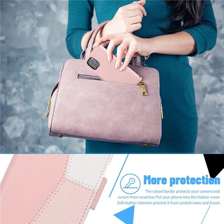Scratch-resistant Litchi Texture Wallet Design Assorted Color Style Leather Phone Case for iPhone 13 Pro 6.1 inch - Pink