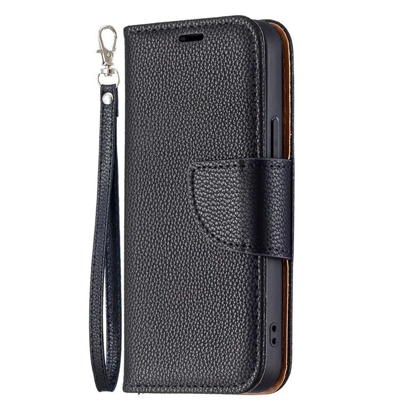 Full Protection PU Leather Cover Litchi Texture Phone Case with Wallet Stand Design for iPhone 13 mini 5.4 inch - Black