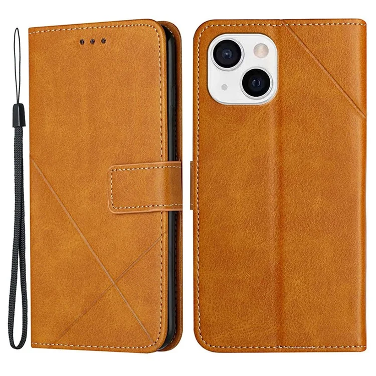 Full Body Protection Solid Color Wrist Strap Wallet PU Leather Phone Cover with Stand for Apple iPhone 13 mini 5.4 inch - Brown