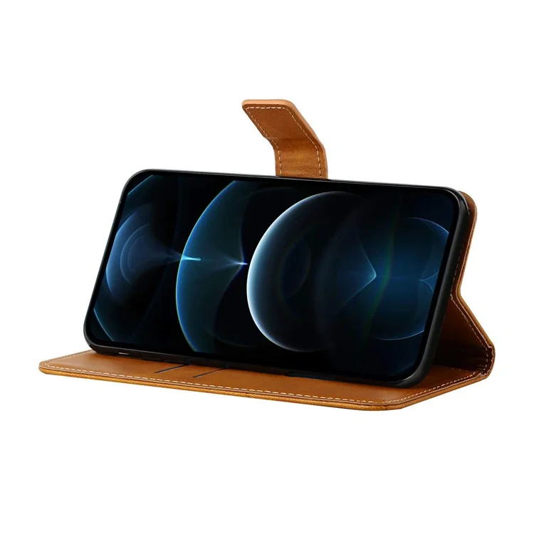 Full Body Protection Solid Color Wrist Strap Wallet PU Leather Phone Cover with Stand for Apple iPhone 13 mini 5.4 inch - Brown