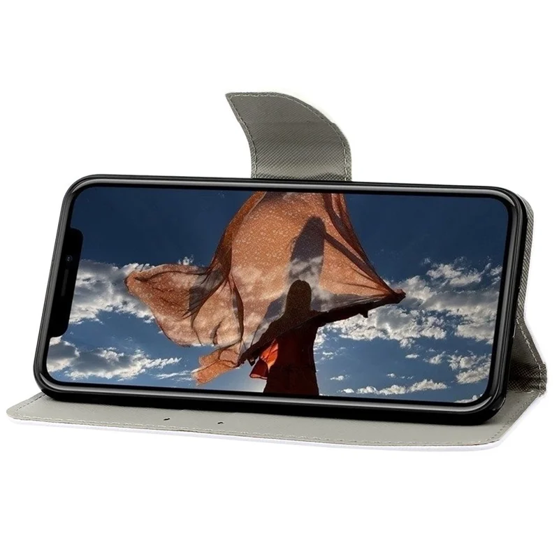 All-round Protective Pattern Printing Leather Phone Stand Shell with Strap for iPhone 13 6.1 inch - White Whale and Sea