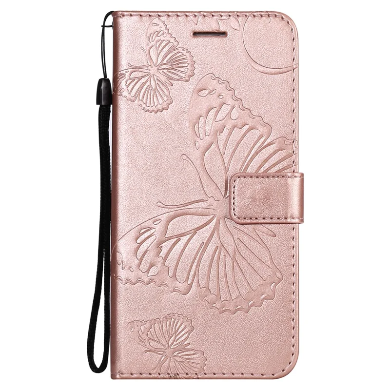 Capa de Telemóvel com Carteira para iPhone 13 com Impressão de Borboleta Floral em Pele - Dourado Rosa