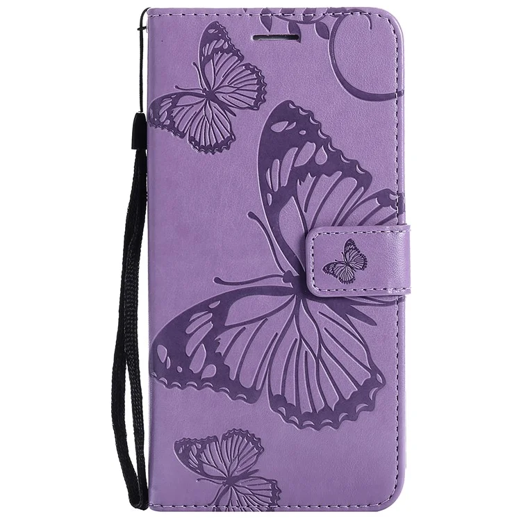 For iPhone 13 mini Wallet Case Floral Butterfly Imprinted Leather Phone Cover Stand - Purple