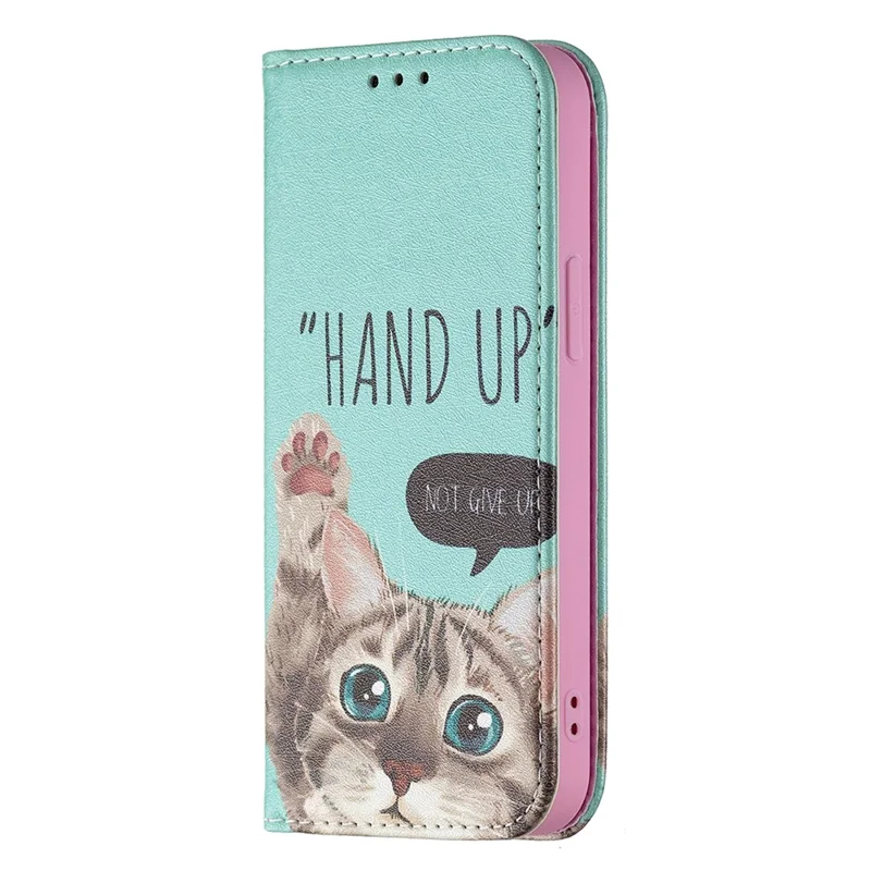 Pattern Printing Magnetic Auto-absorbed Leather Case Wallet Stand Phone Cover for iPhone 13 mini 5.4 inch - Cat