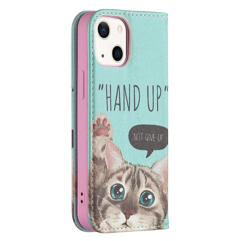 Pattern Printing Magnetic Auto-absorbed Leather Case Wallet Stand Phone Cover for iPhone 13 mini 5.4 inch - Cat