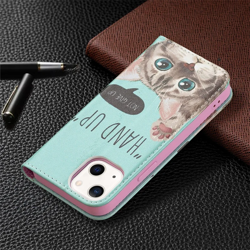 Pattern Printing Magnetic Auto-absorbed Leather Case Wallet Stand Phone Cover for iPhone 13 mini 5.4 inch - Cat