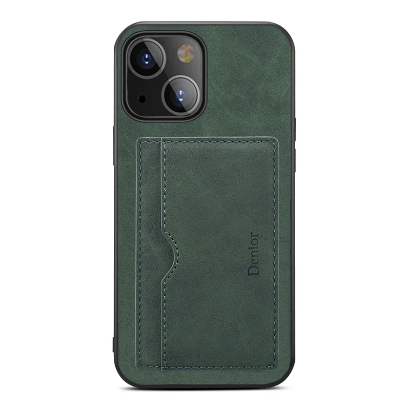 Kickstand Card Holder Slim PU Leather + TPU Bumper + PC Back Protective Case for iPhone 13 6.1 inch - Green