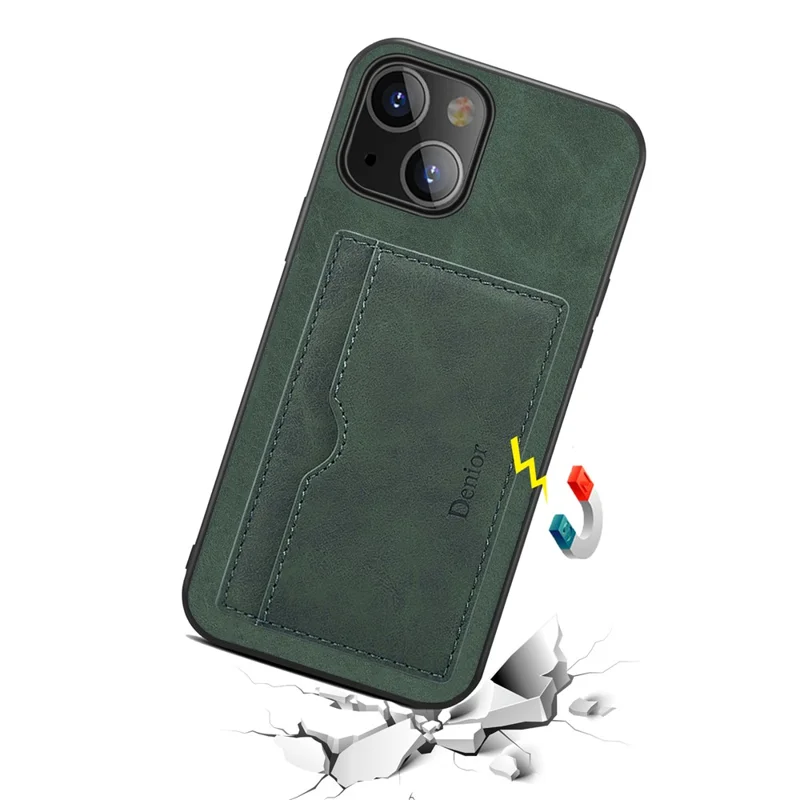 Kickstand Card Holder Slim PU Leather + TPU Bumper + PC Back Protective Case for iPhone 13 6.1 inch - Green