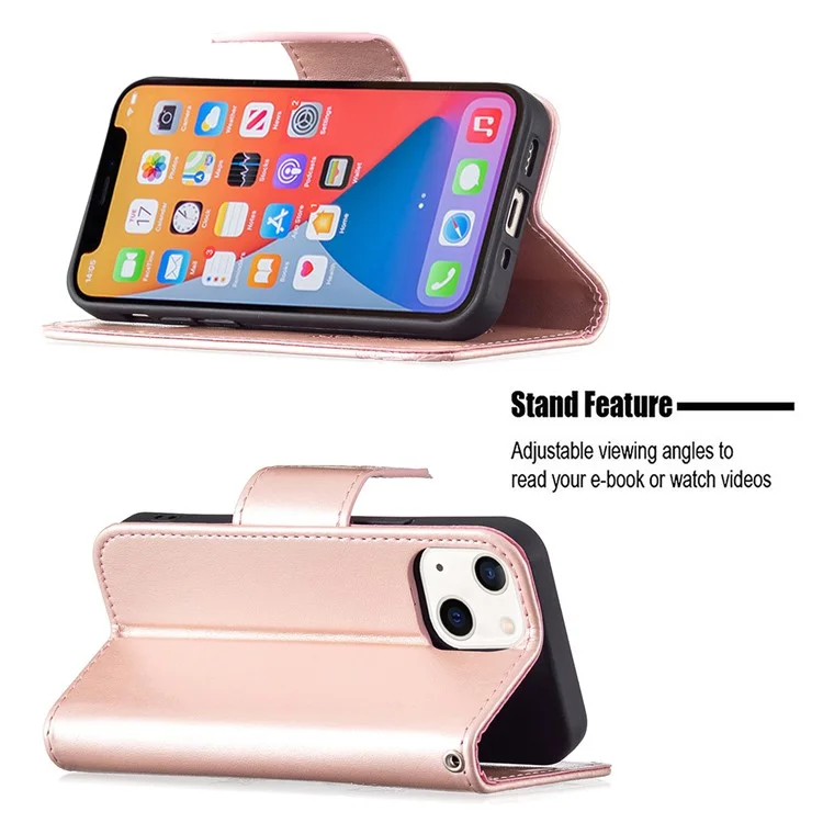 Impressum Schmetterling Magnetischer Verschluss Leder Stand Brieftasche Telefon Shell Case Mit Gurt Für IPhone 13 Mini 5,4 Zoll - Gold