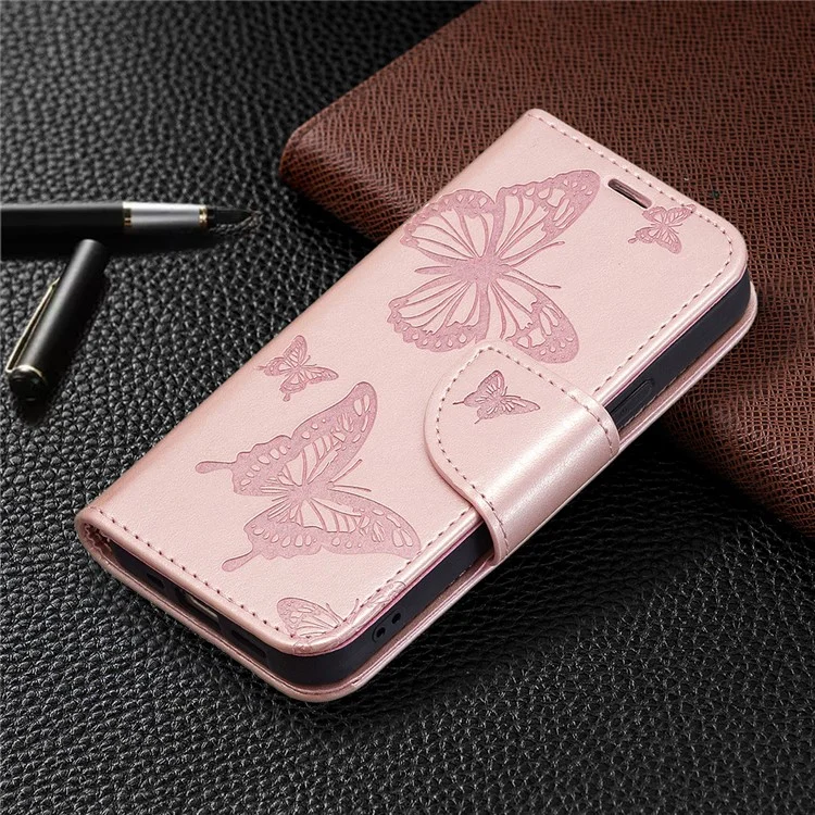 Impressum Schmetterling Magnetischer Verschluss Leder Stand Brieftasche Telefon Shell Case Mit Gurt Für IPhone 13 Mini 5,4 Zoll - Gold