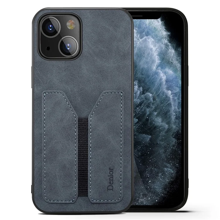 Premium PU Leather TPU Bumper PC Protection Case with Elastic Card Slot for iPhone 13 mini 5.4 inch - Dark Grey