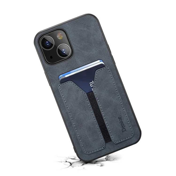 Premium PU Leather TPU Bumper PC Protection Case with Elastic Card Slot for iPhone 13 mini 5.4 inch - Dark Grey