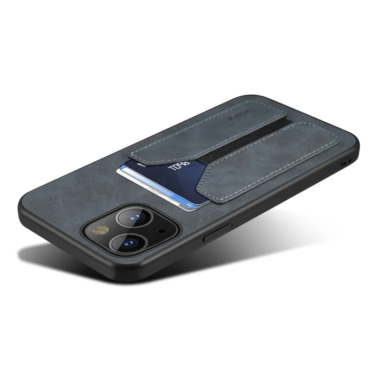 Premium PU Leather TPU Bumper PC Protection Case with Elastic Card Slot for iPhone 13 mini 5.4 inch - Dark Grey