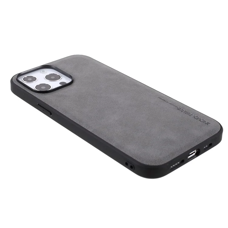 X-LEVEL Vintage Style Shockproof PU Leather Back Soft TPU Edges Protective Case for iPhone 13 Pro Max 6.7 inch - Grey