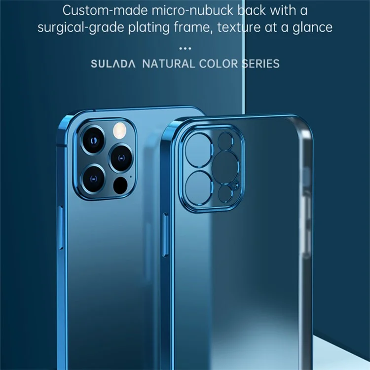 Sulada Natural Color Series Case TPU Para Iphone 13 Pro 6,1 Polegadas Eletroplating Cobertura de Proteção Móvel - Azul